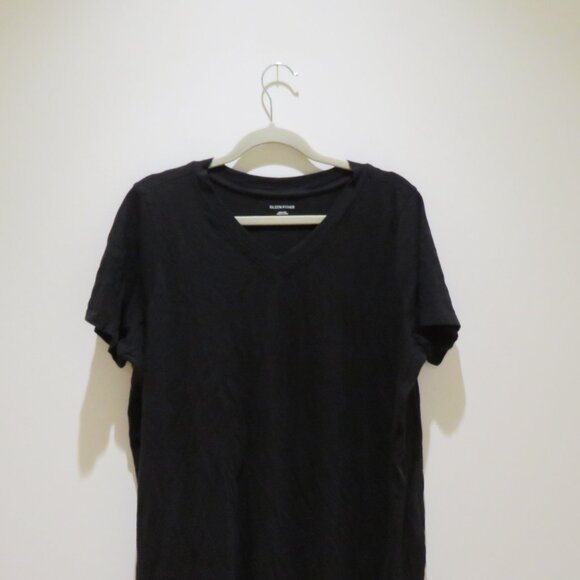 EILEEN FISHER Organic Cotton Slubby Jersey V-Neck Dress Black Minimalist Casual - Picture 4 of 14